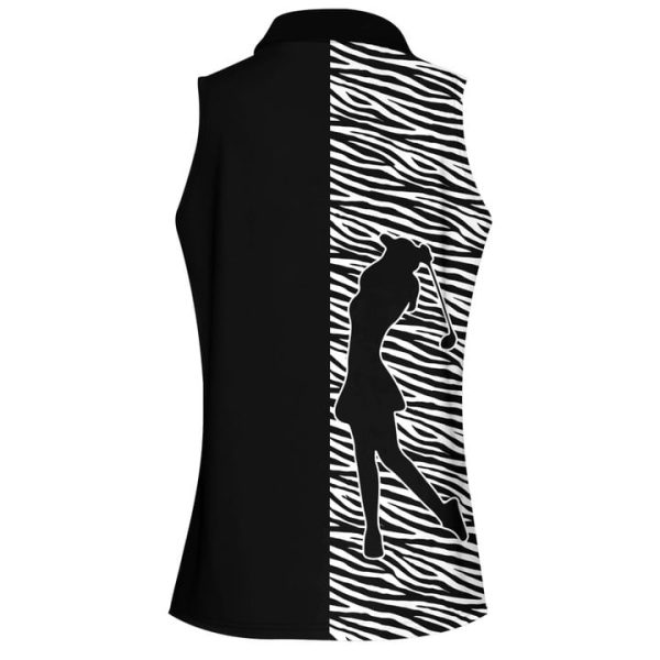 Zebra Pattern Golf Addicted Women Short Sleeve Polo Shirt Sleeveless Polo Shirt