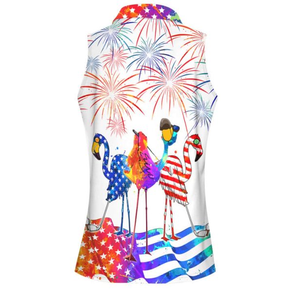 Water Color 4th Of July Patriotic Funny Flamingo Golf Women Short Sleeve Polo Shirt Sleeveless Polo Shirt, Independence Shirt